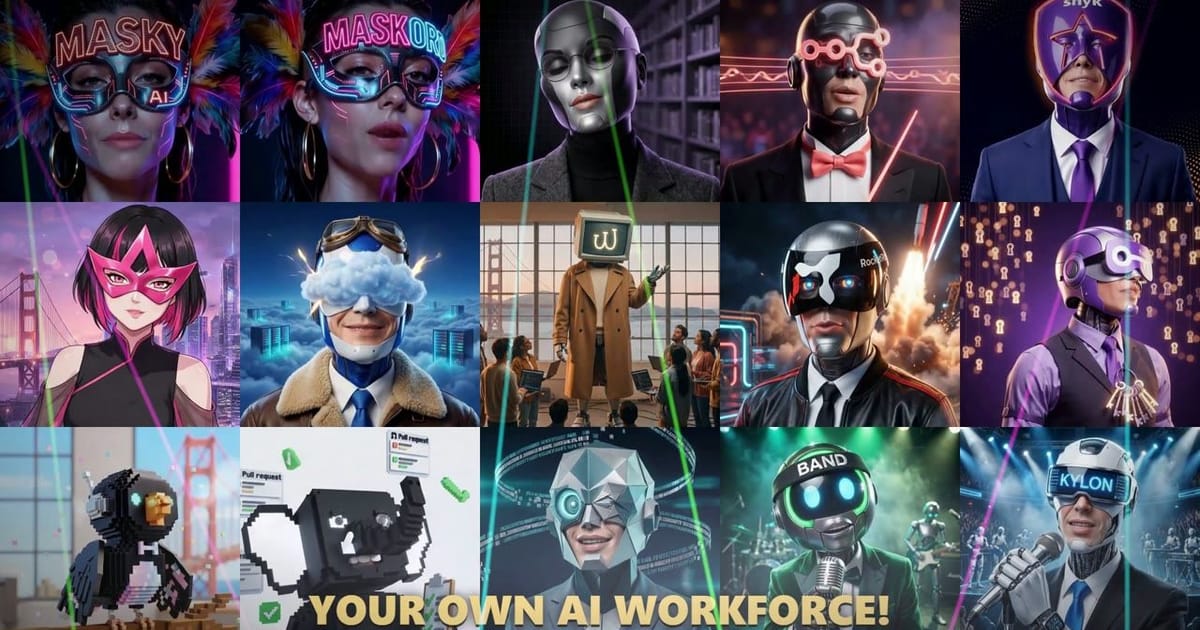 AI Workforce 2026 — the Masky theme song, fifteen masked sponsor avatars